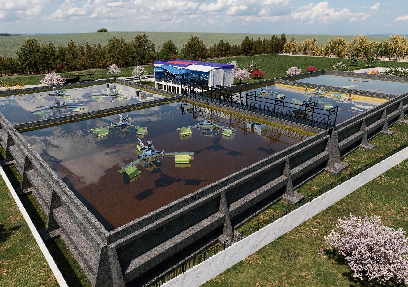 Recreación de la planta de tratamiento de aguas en el municipio de Xicohtzinco (Generada con IA)