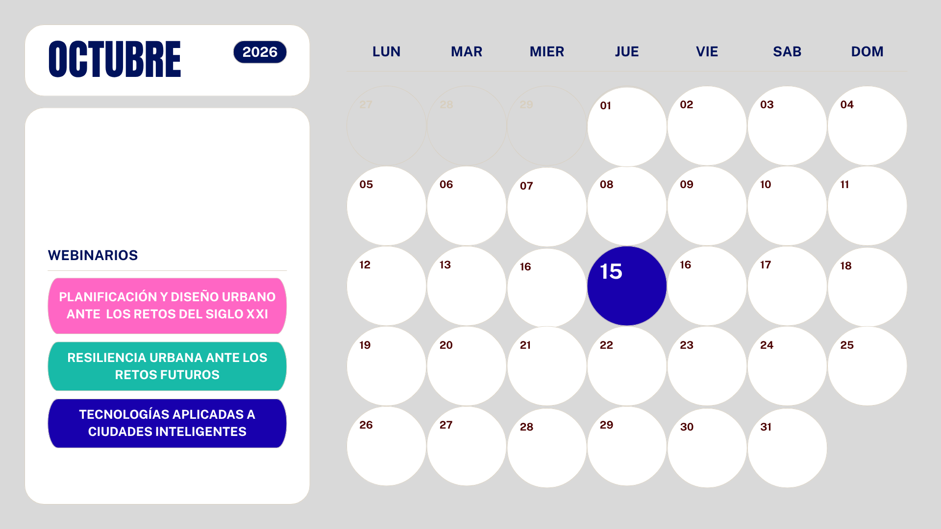 Calendario Masterclass Octubre